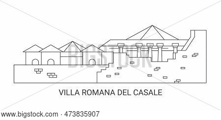 Italy, Villa Romana Del Casale Travel Landmark Vector Illustration