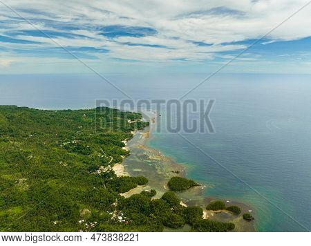 Top View Of Coastline Of The Island With Jungle And Beaches. Negros, Philippines