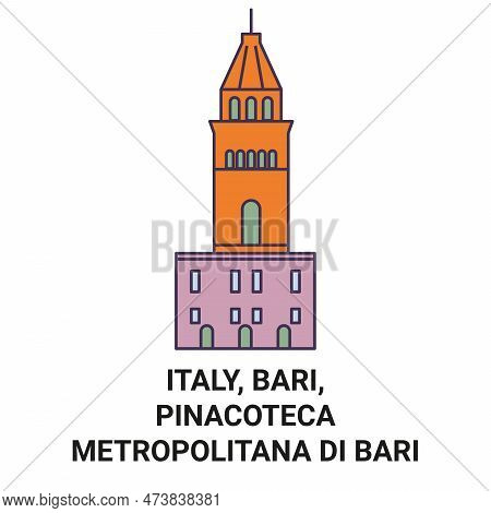 Italy, Bari, Pinacoteca Metropolitana Di Bari Travel Landmark Vector Illustration