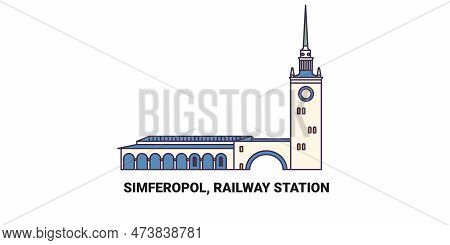 Russia, Simferopol, Railway Station Travel Landmark Vector Illustration