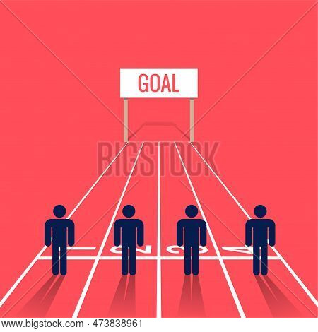 People Symbol At Starting Line On A Race. Business Competition Vector Illustration