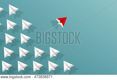 Red Paper Plane Change To New Direction. Different Business Concept Vector Illustration