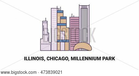 United States, Illinois, Chicago, Millennium Park, Travel Landmark Vector Illustration