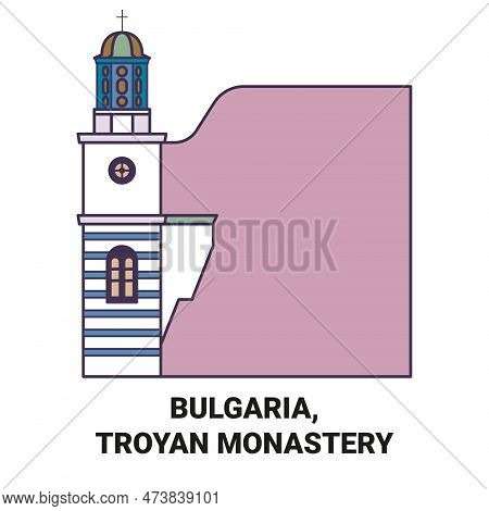 Bulgaria, Troyan Monastery Travel Landmark Vector Illustration