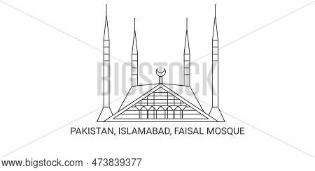 Pakistan, Islamabad, Faisal Mosque, Travel Landmark Vector Illustration