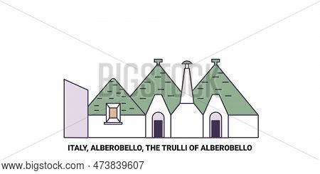 Italy, Alberobello, The Trulli Of Alberobello Travel Landmark Vector Illustration