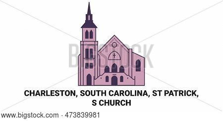 United States, Charleston, South Carolina, St Patrick, S Church Travel Landmark Vector Illustration