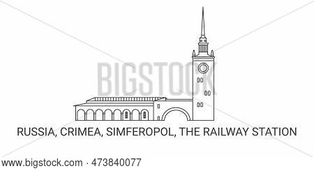 Russia, Crimea, Simferopol, The Railway Station, Travel Landmark Vector Illustration