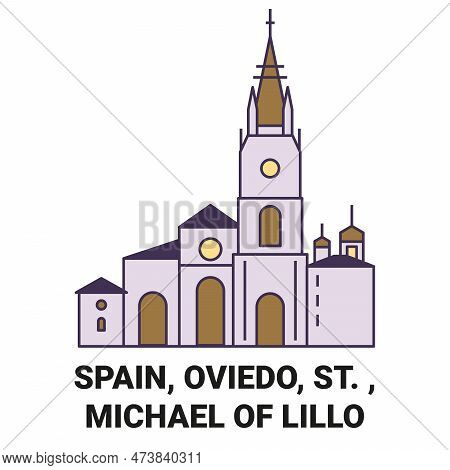 Spain, Oviedo, St. Michael Of Lillo Travel Landmark Vector Illustration