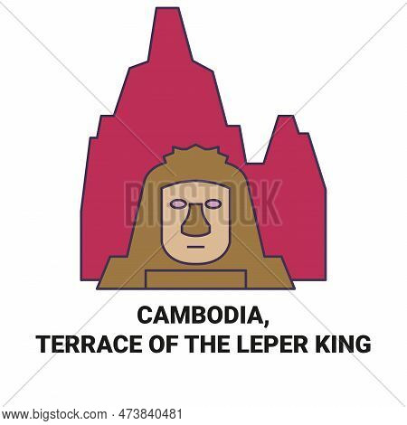 Cambodia, Terrace Of The Leper King Travel Landmark Vector Illustration