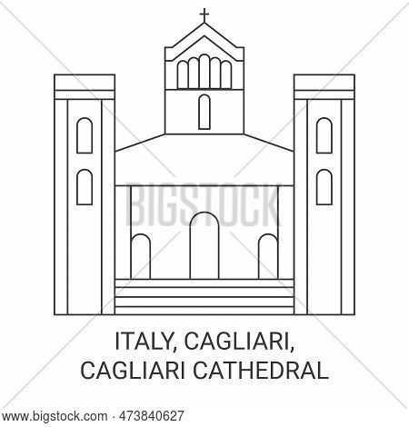Italy, Cagliari, Cagliari Cathedral Travel Landmark Vector Illustration