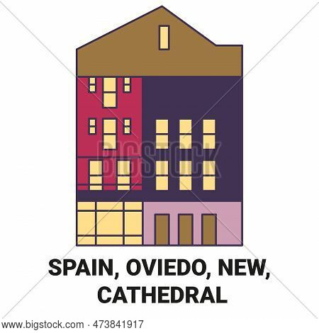 Spain, Oviedo, New Cathedral Travel Landmark Vector Illustration