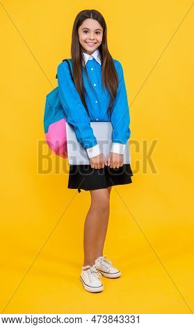 Happy School Girl Has Estudy Education In Studio. School Girl Has Estudy Education