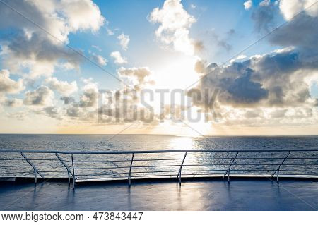 Summer Seascape From Deck. Summer Seascape Nature. Summer Seascape With Horizon.