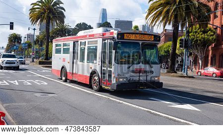 San Francisco, Usa - May 19, 2019: Sf Muni Bus Municipal Public Transport Line On City Street Road
