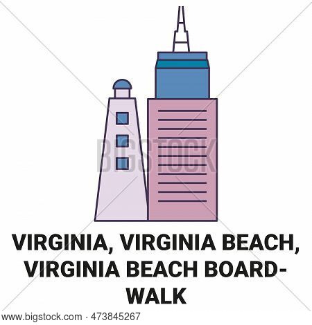 United States, Virginia, Virginia Beach, Virginia Beach Boardwalk Travel Landmark Vector Illustratio