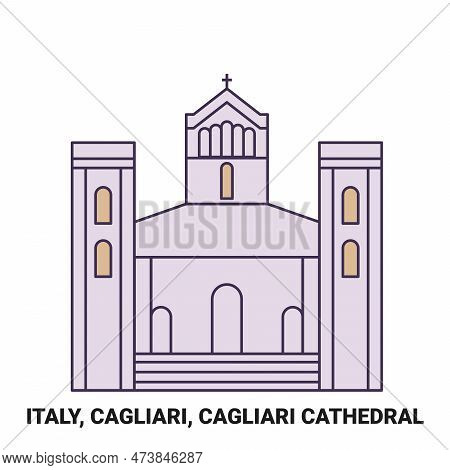 Italy, Cagliari, Cagliari Cathedral Travel Landmark Vector Illustration
