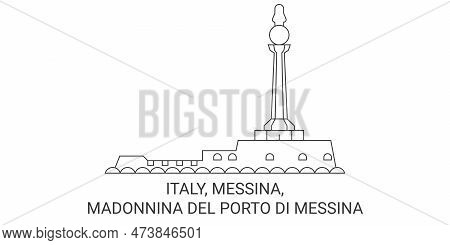 Italy, Messina, Madonnina Del Porto Di Messina Travel Landmark Vector Illustration