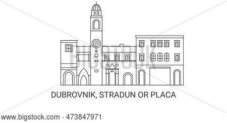 Croaita, Dubrovnik, Stradun Or Placa, Travel Landmark Vector Illustration