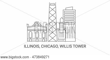 United States, Illinois, Chicago, Willis Tower, Travel Landmark Vector Illustration