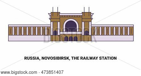 Russia, Novosibirsk, The Railway Station, Travel Landmark Vector Illustration