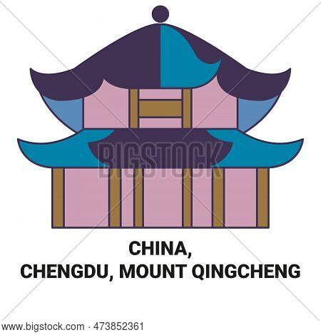 China, Chengdu, Mount Qingcheng Travel Landmark Vector Illustration