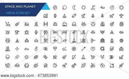 Space And Planet Vector Line Icons, Thin Line Style.contains Such Icons As Space, Planet, Alien, Sol