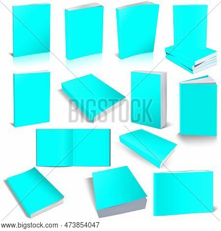 Thirteen Paperback Books Blank Cyanogen Template For Presentation Layouts And Design. 3d Rendering. 