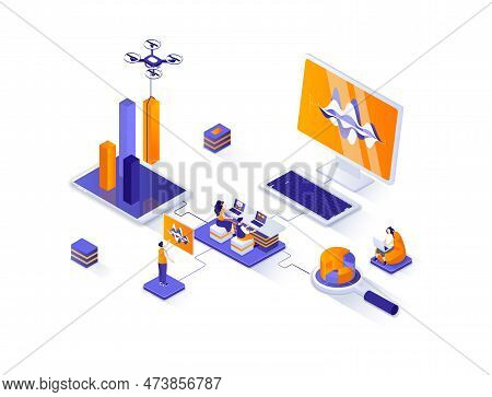 Data Analysis Isometric Web Banner. Financial Data Analysis Isometry Concept. Information Collect An