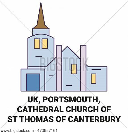England, Portsmouth, Cathedral Church Of St Thomas Of Canterbury Travel Landmark Vector Illustration