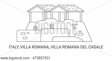 Italy, Villa Romana, Villa Romana Del Casale Travel Landmark Vector Illustration