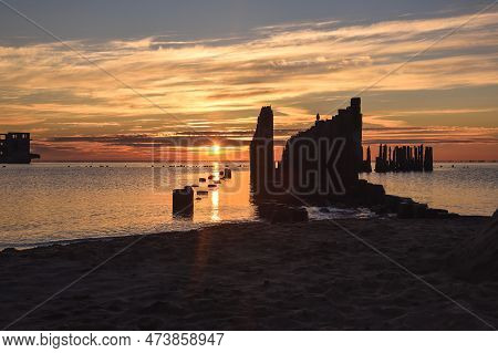 Beautiful Morning Colorful Seaside Landscape. Photo Taken Near The Ruins Of The Torpedo Station In B