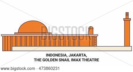 Indonesia, Jakarta, The Golden Snail Imax Theatre Travel Landmark Vector Illustration