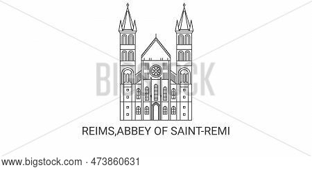 France, Reims, Abbey Of Saintremi, Travel Landmark Vector Illustration