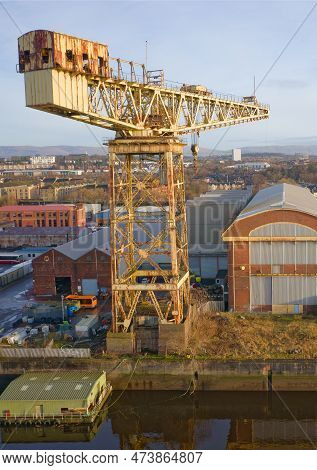 Shipbuilding Crane In Glasgow On The River Clyde In Scotland