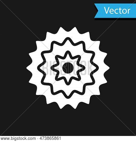 White Bicycle Cassette Mountain Bike Icon Isolated On Black Background. Rear Bicycle Sprocket. Chain