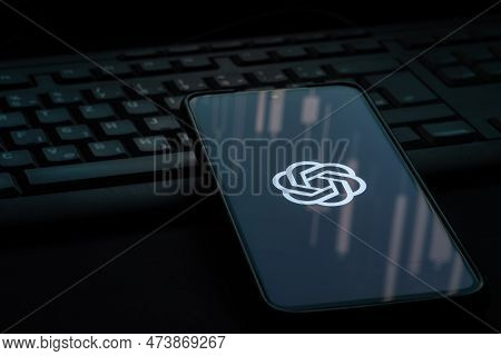 Ljubljana, Slovenia - 21 January 2023: Openai Logo On Smartphone Screen Laying On Computer Keyboard