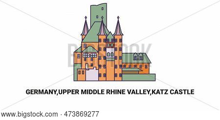 Germany, Upper Middle Rhine Valley, Katz Castle, Travel Landmark Vector Illustration