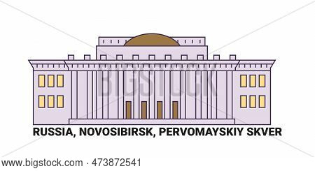 Russia, Novosibirsk, Pervomayskiy Skver, Travel Landmark Vector Illustration