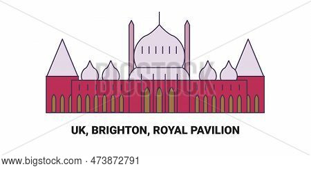 England, Brighton, Royal Pavilion, Travel Landmark Vector Illustration