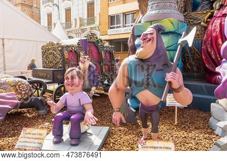 Burriana, Spain 18-03-2023: View Of The Sculpted Monument For Its Exhibition And Its Burning In The 