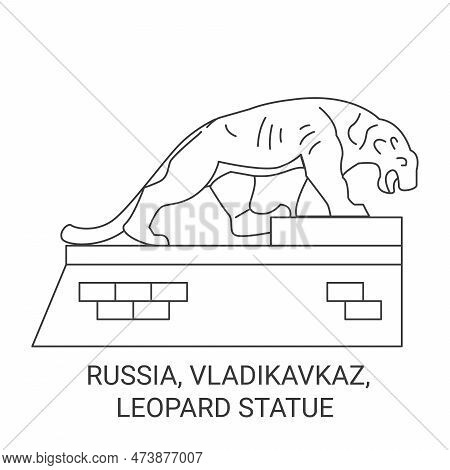 Russia, Vladikavkaz, Leopard Statue Travel Landmark Vector Illustration