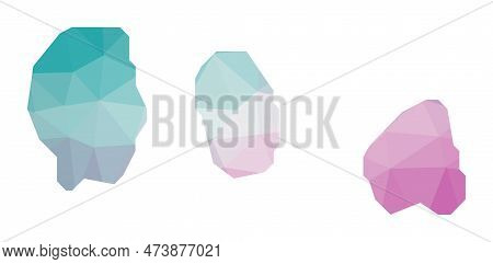 Polygonal Map Of Gili Islands. Geometric Illustration Of The Island In Emerald Amethyst Colors. Gili