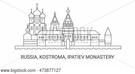 Russia, Kostroma, Ipatiev Monastery, Travel Landmark Vector Illustration