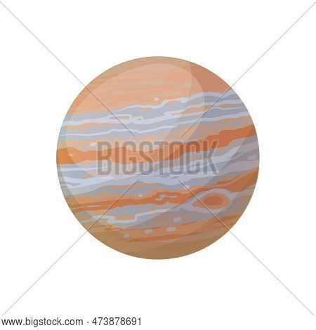 Jupiter Planet. Collection Of Planets Of Solar System. Cartoon Style Vector Illustration Isolated On