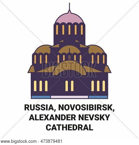 Russia, Novosibirsk, Alexander Nevsky Cathedral Travel Landmark Vector Illustration