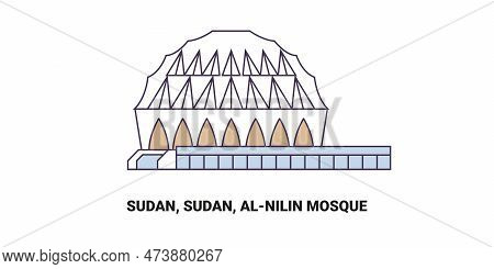 Sudan, Sudan, Alnilin Mosque, Travel Landmark Vector Illustration