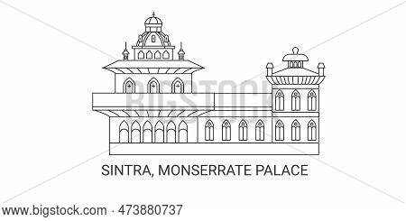 Portugal, Sintra, Monserrate Palace, Travel Landmark Vector Illustration