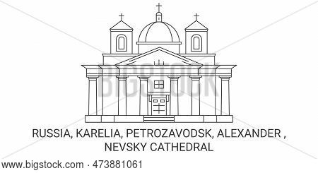 Russia, Karelia, Petrozavodsk, Alexander , Nevsky Cathedral Travel Landmark Vector Illustration