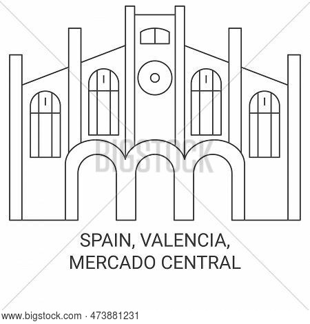Spain, Valencia, Mercado Central Travel Landmark Vector Illustration
